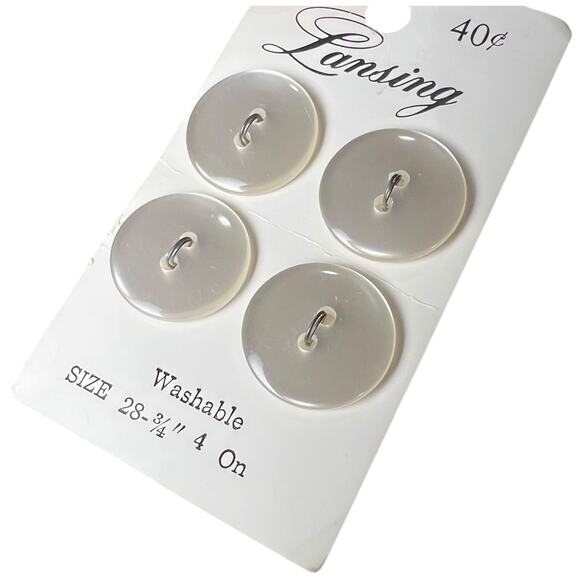 Vintage Lansing White Pearl Buttons 4 Count Iowa NOS Sewing Craft - Picture 2 of 4
